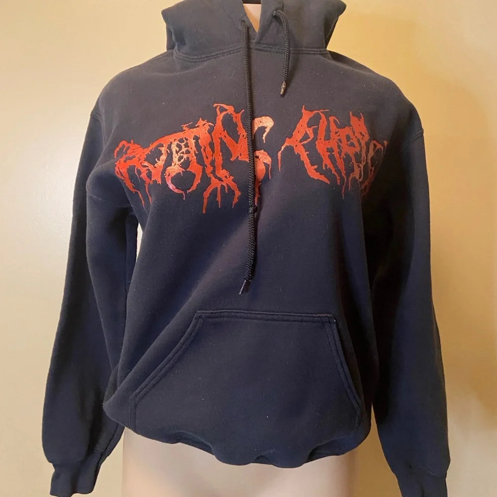 Gildan Dark Blue Hoodie with Red Graphic